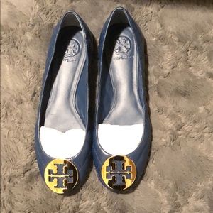 Tory Burch Blue Quilted Flats 8.0